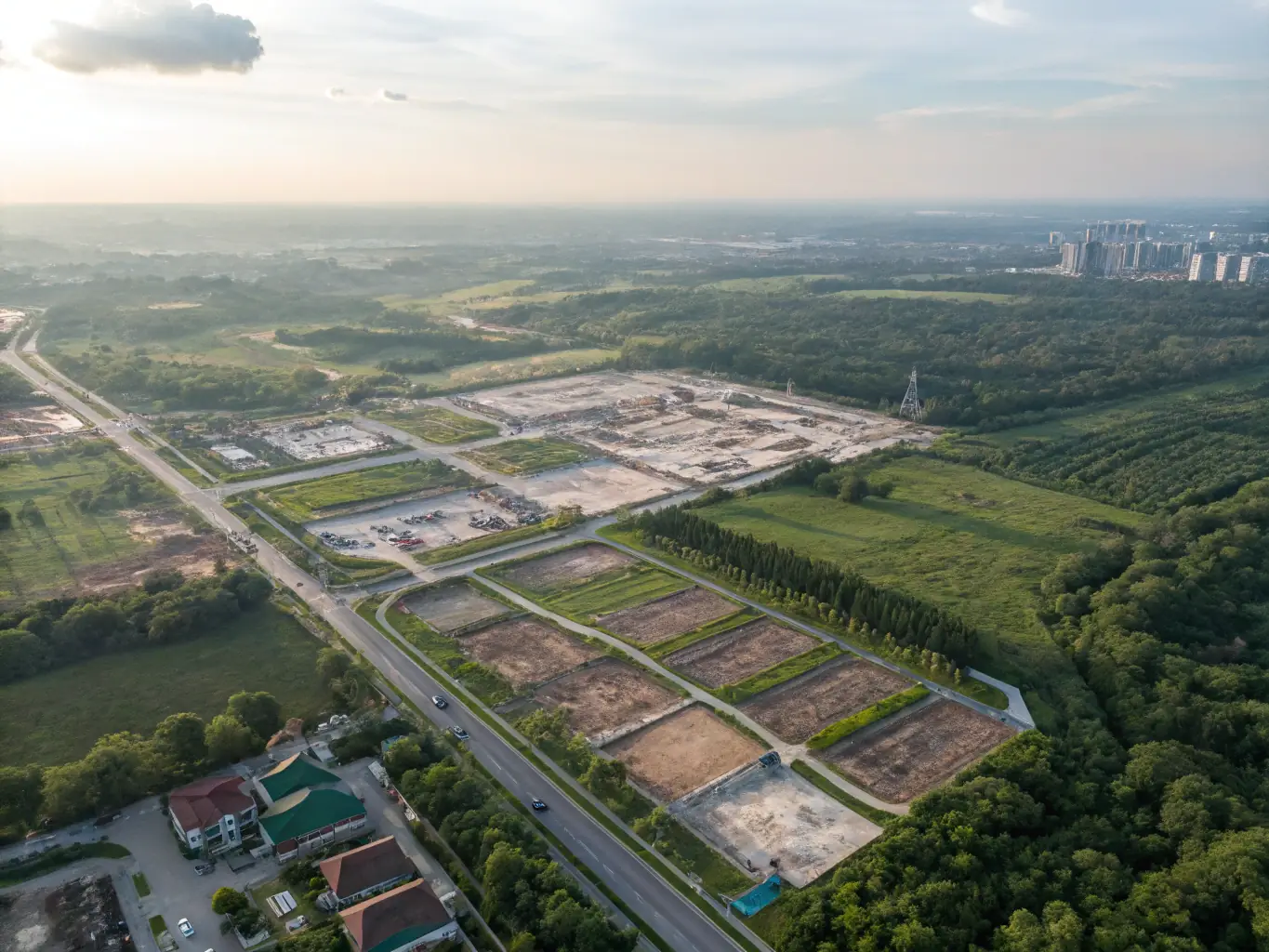 Aerial photograph of a vast, undeveloped plot of land, showcasing its potential for future development and strategic value for Landplug Capital's land acquisition services.